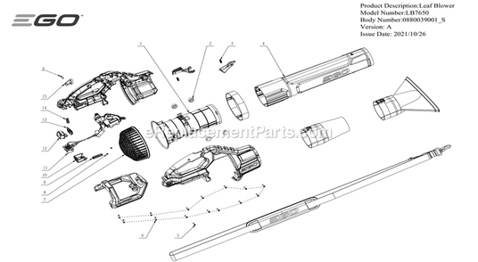 Page A Diagram and Parts List for A Ego Leaf Blower / Vacuum
