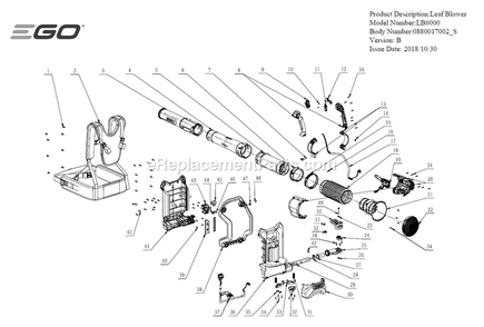 Page A Diagram and Parts List for B Ego Leaf Blower / Vacuum