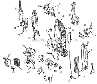 Page D Diagram and Parts List for 8863AVZ  Eureka Upright Vacuum