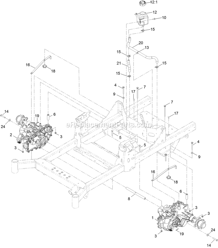 Transaxle Assembly Diagram and Parts List for (406294345-408644345)(2020) Exmark Lawn Mower