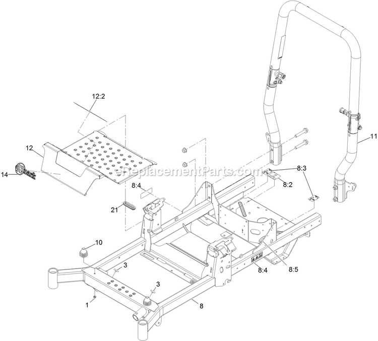 Main Frame Assembly Diagram and Parts List for (406294345-408644345)(2020) Exmark Lawn Mower