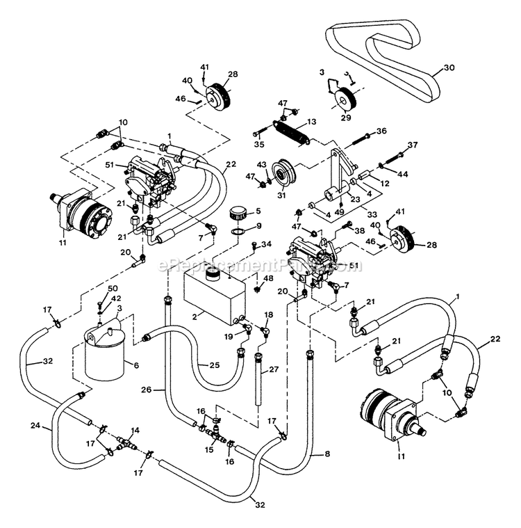 Hydraulic Group Diagram and Parts List for (115000-129999)(1996) Exmark Lawn Mower