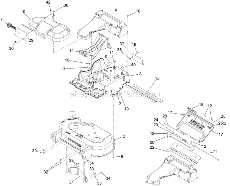 Deck, Frame, And Chute Assembly Diagram and Parts List for (408644346-411294211)(2021) Exmark Lawn Mower