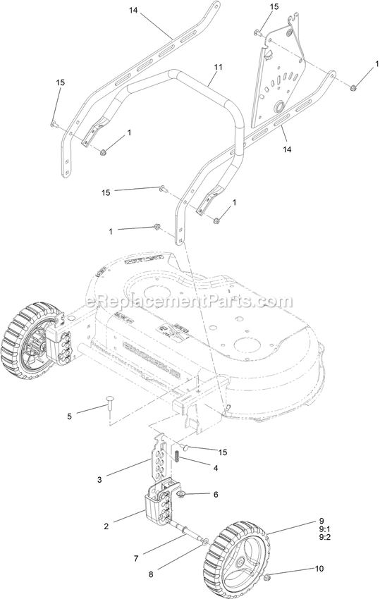 Front Bumper And Wheel Assembly Diagram and Parts List for (404314159-406294344)(2019) Exmark Lawn Mower