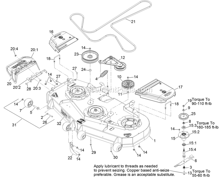 Deck Assembly Diagram and Parts List for (312000000-312999999)(2012) Exmark Lawn Mower