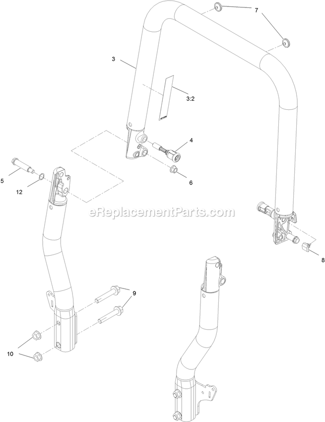 Roll-Over Protection System Assembly Diagram and Parts List for (406294345-408644345)(2020) Exmark Lawn Mower