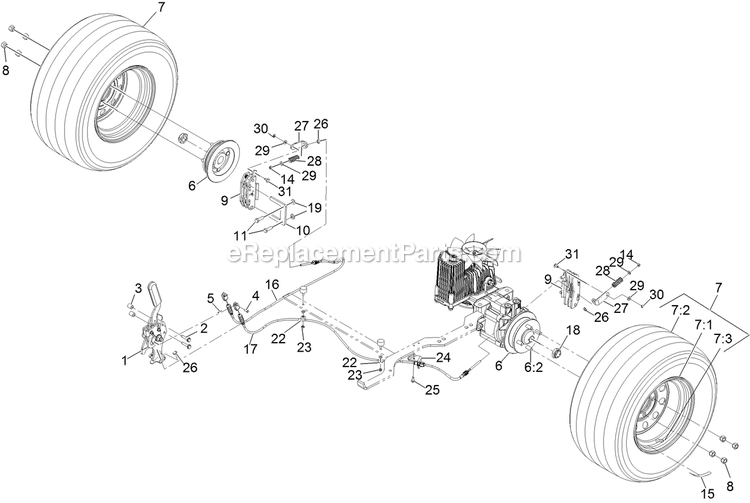 Rear Wheel And Park Brake Assembly Diagram and Parts List for (312000000-312999999)(2012) Exmark Lawn Mower