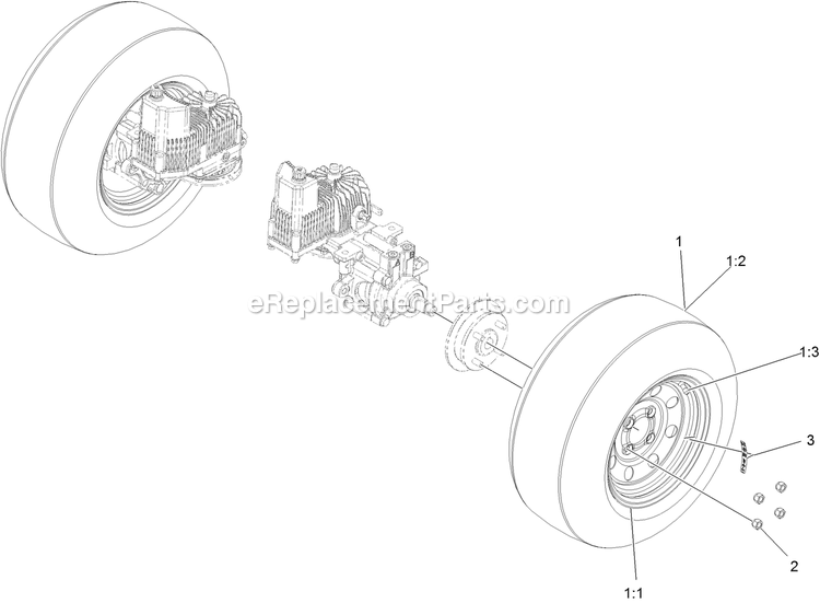 Rear Wheel Assembly Diagram and Parts List for (316000000-399999999)(2016) Exmark Lawn Mower