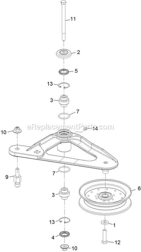 Deck Idler Assembly Diagram and Parts List for (316000000-399999999)(2016) Exmark Lawn Mower