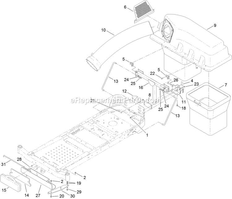 Bagger Assembly Diagram and Parts List for (312000000-312999999)(2012) Exmark Lawn Tractor Accessories