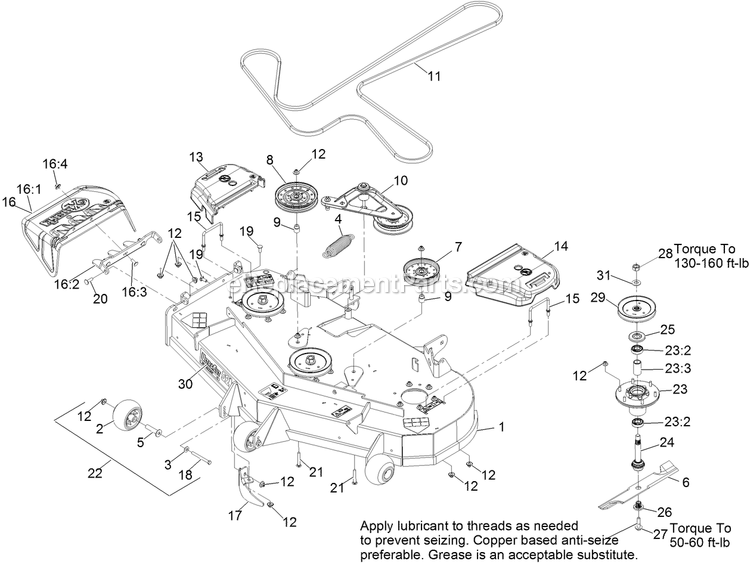 Deck Assembly Diagram and Parts List for (315000000-315999999)(2015) Exmark Lawn Mower