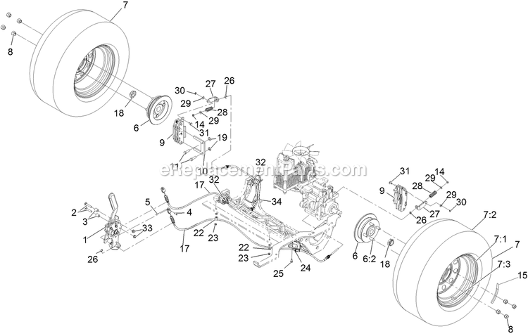Rear Wheel And Park Brake Assembly Diagram and Parts List for (314000000-314999999)(2014) Exmark Lawn Mower