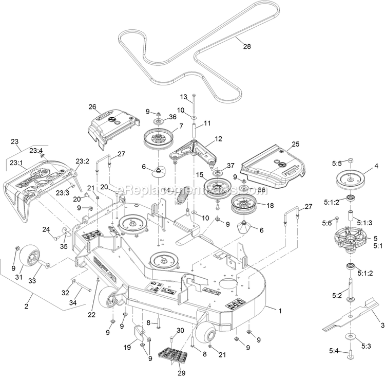 Deck Assembly Diagram and Parts List for (406294345-408644345)(2020) Exmark Lawn Mower
