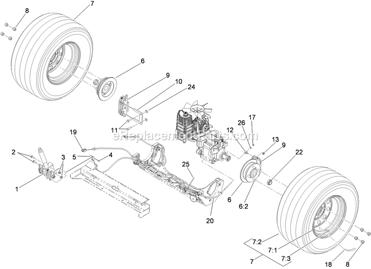 Rear Wheel And Park Brake Assembly Diagram and Parts List for (920000-999999)(2011) Exmark Lawn Mower