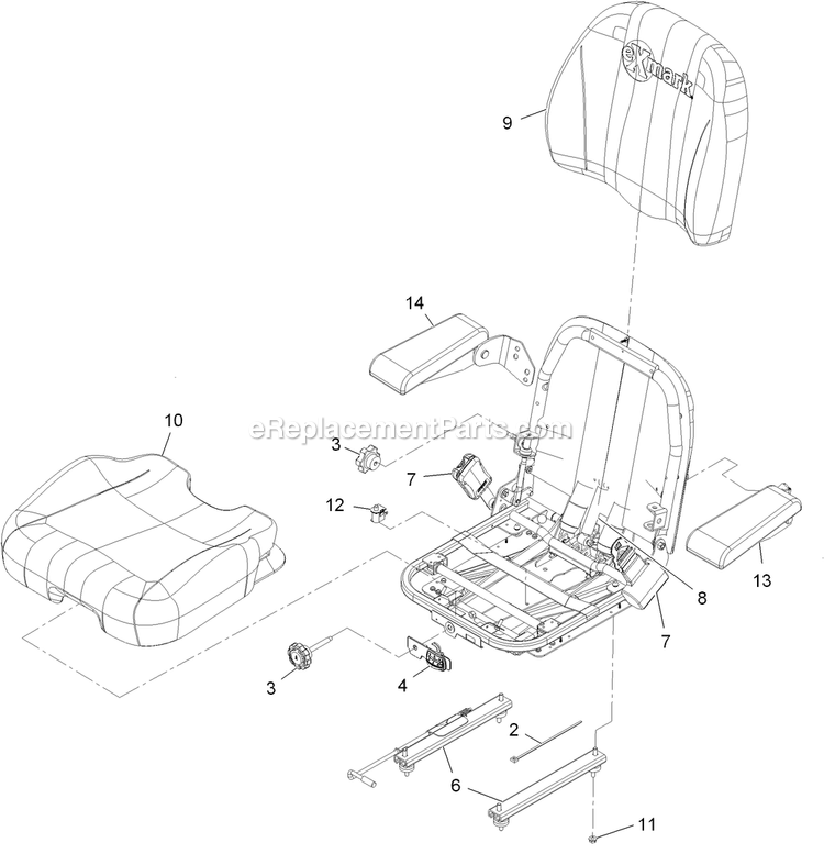 Seat With Tracks Assembly Diagram and Parts List for (312000000-312999999)(2012) Exmark Lawn Mower