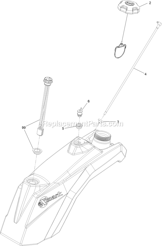 Left And Right Fuel Tank Assembly Diagram and Parts List for (404314159-406294344)(2019) Exmark Lawn Mower