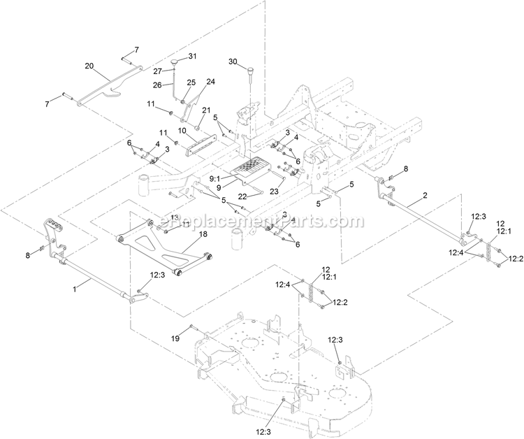 Deck Lift Assembly Diagram and Parts List for (402082300-404314158)(2018) Exmark Lawn Mower