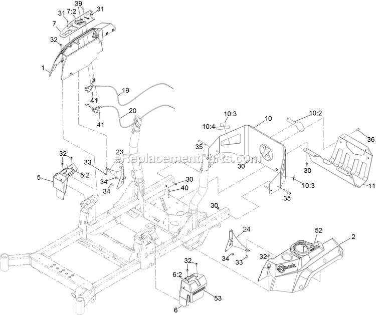 Control Panel Assembly Diagram and Parts List for (406294345-408644345)(2020) Exmark Lawn Mower
