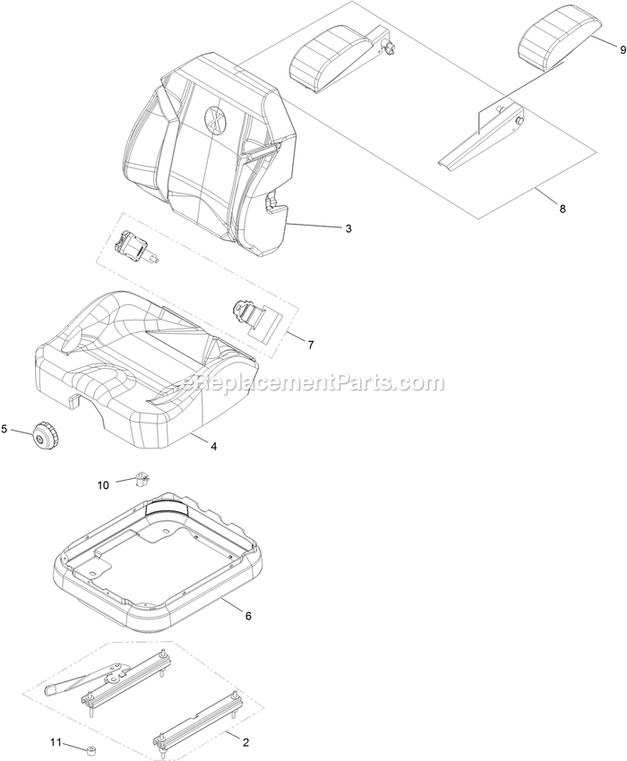 Seat With Tracks Assembly Diagram and Parts List for (316000000-399999999)(2016) Exmark Lawn Mower