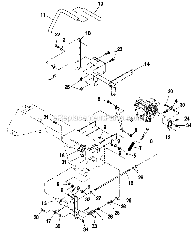 Motion Control Levers Diagram and Parts List for (260000-319999)(2001) Exmark Lawn Mower