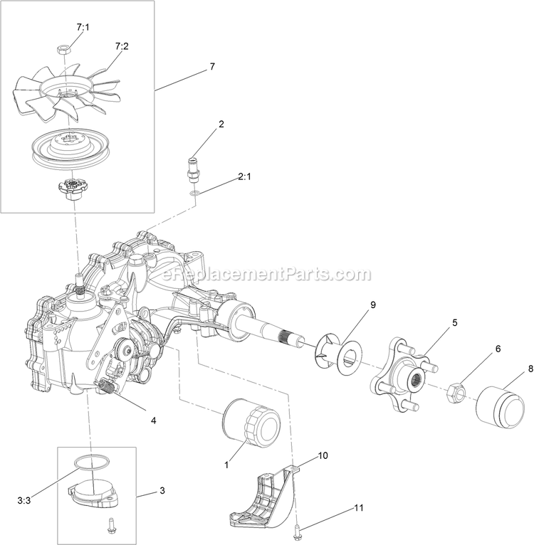 Lh Transaxle Assembly Diagram and Parts List for (408644346-411294211)(2021) Exmark Lawn Mower