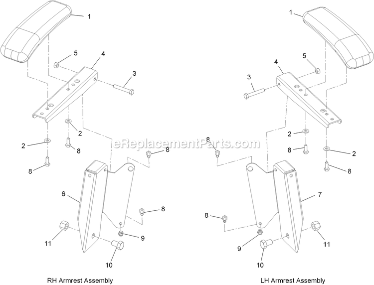 Armrest Kit Assembly Diagram and Parts List for (312000000-312999999)(2012) Exmark Lawn Mower