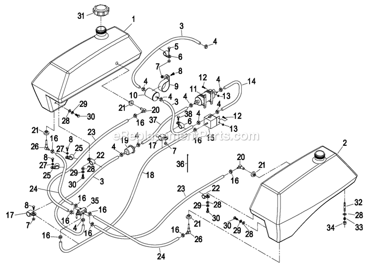 Fuel Group (3) Diagram and Parts List for (260000-319999)(2001) Exmark Lawn Mower