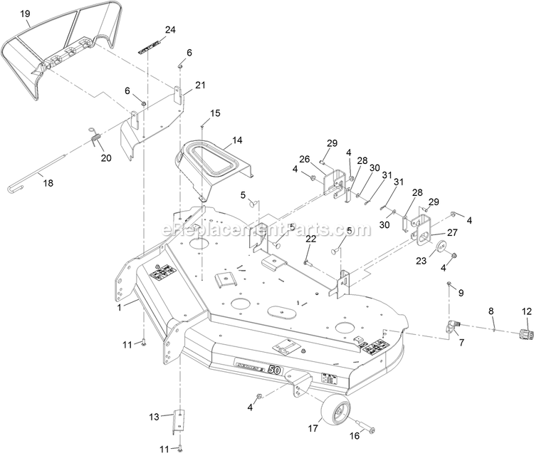 50 Inch Deck Assembly Diagram and Parts List for (314000000-314999999)(2014) Exmark Lawn Mower