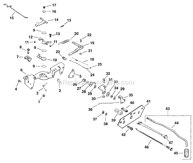 Engine Controls Diagram and Parts List for (130000-149999)(1997) Exmark Lawn Mower