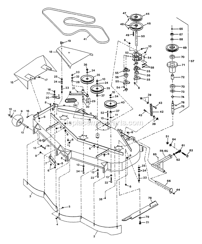Deck Group (2) Diagram and Parts List for (115000-129999)(1996) Exmark Lawn Mower