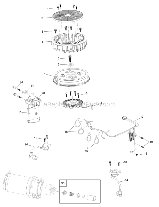 Ignition And Electrical Assembly Diagram and Parts List for (402082300-404314158)(2018) Exmark Lawn Mower