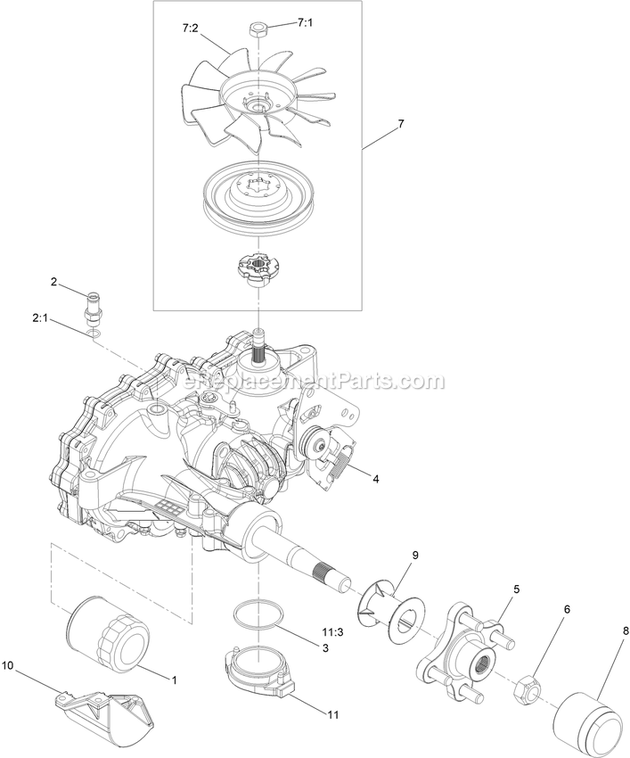 Rh Transaxle Assembly Diagram and Parts List for (411294212-999999999)(2022) Exmark Lawn Mower