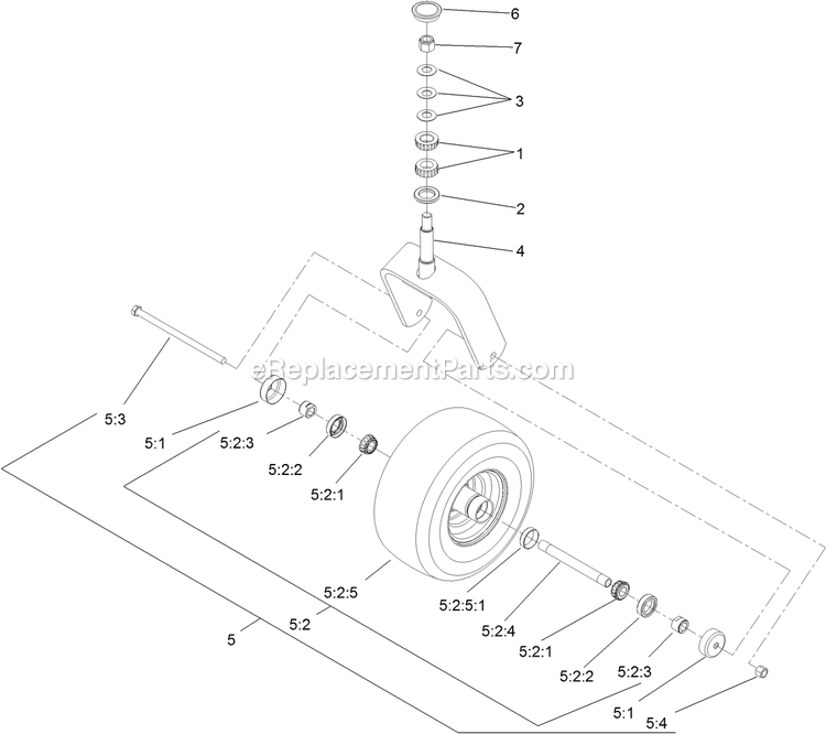 Caster Wheel And Fork Assembly Diagram and Parts List for (314000000-314999999)(2014) Exmark Lawn Mower