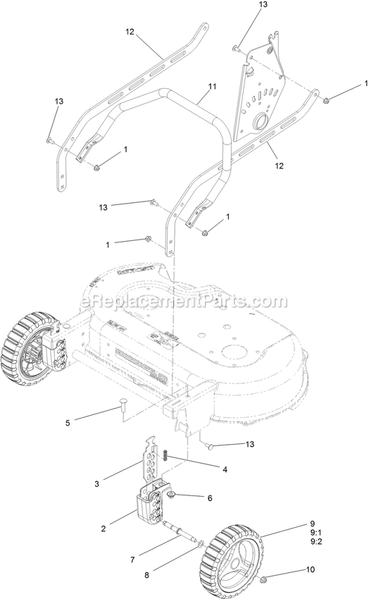 Suspension Traction Assembly Diagram and Parts List for (408644346-411294211)(2021) Exmark Lawn Mower