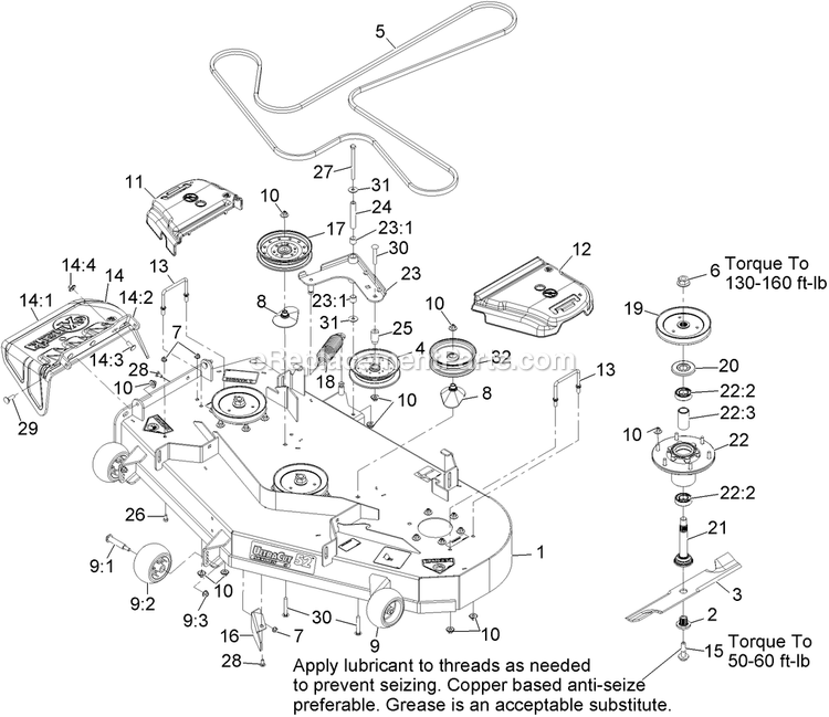 Deck Assembly Diagram and Parts List for (920000-999999)(2011) Exmark Lawn Mower