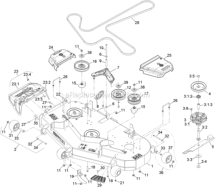 Deck Assembly Diagram and Parts List for (406294345-408644345)(2020) Exmark Lawn Mower