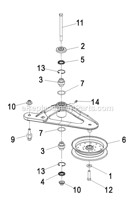 Deck Idler Assembly Diagram and Parts List for (850000-919999)(2010) Exmark Lawn Mower