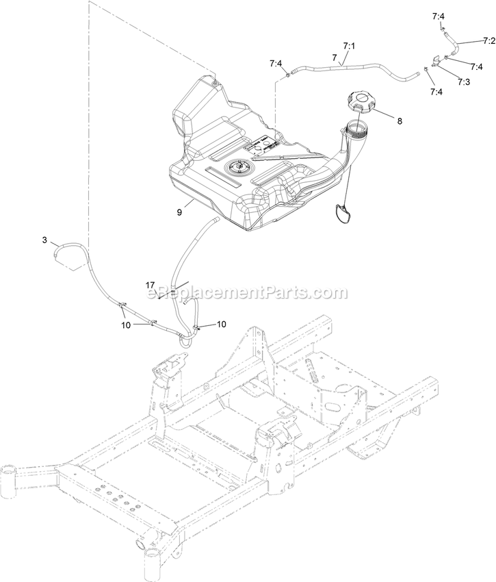 Fuel Assembly Diagram and Parts List for (406294345-408644345)(2020) Exmark Lawn Mower