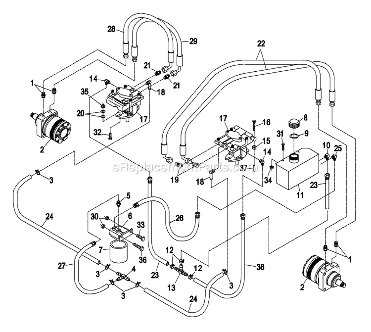 Hydraulic Group Diagram and Parts List for (260000-319999)(2001) Exmark Lawn Mower