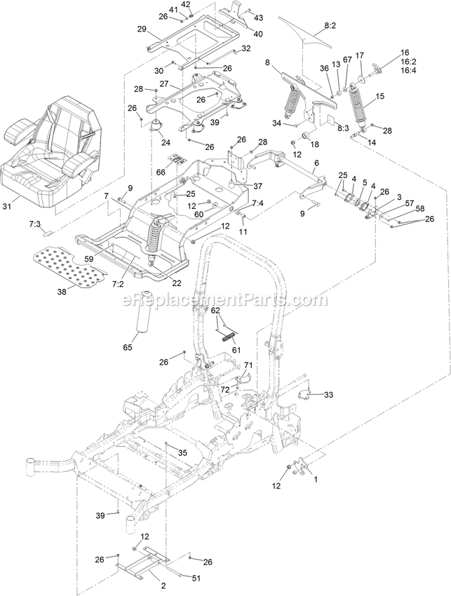 Seat Assembly Diagram and Parts List for (400000000-402082299)(2017) Exmark Lawn Mower