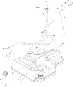 Fuel Tank Assembly Diagram and Parts List for (408644346-411294211)(2021) Exmark Lawn Mower