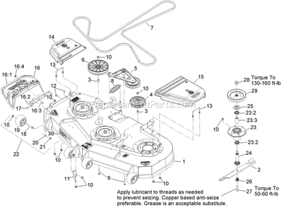 Deck Assembly Diagram and Parts List for (920000-999999)(2011) Exmark Lawn Mower