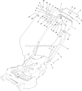 Handle Assembly Diagram and Parts List for (408644346-411294211)(2021) Exmark Lawn Mower