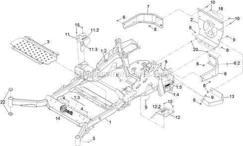 Main Frame Assembly Diagram and Parts List for (406294345-408644345)(2020) Exmark Lawn Mower