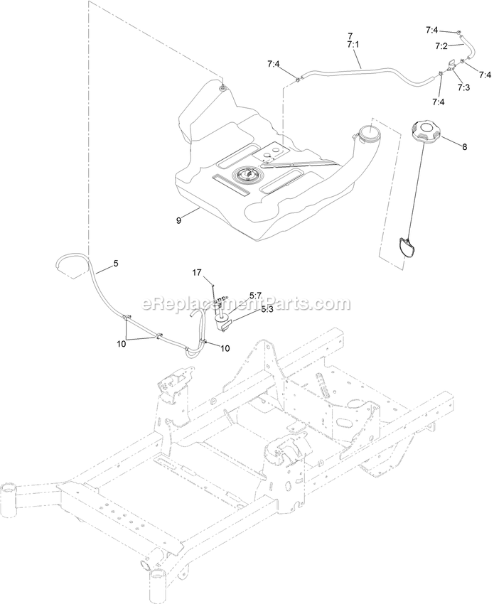 Fuel Tank And Vent Hose System Assembly Diagram and Parts List for (402082300-404314158)(2018) Exmark Lawn Mower