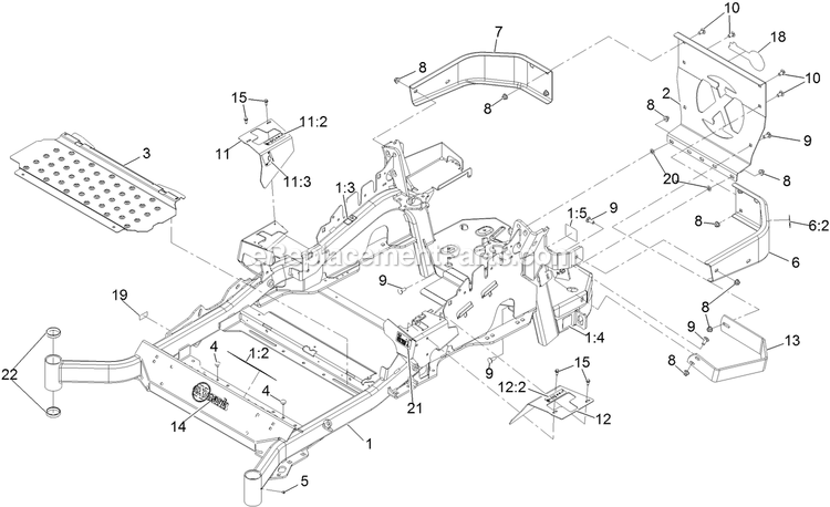 Main Frame Assembly Diagram and Parts List for (316000000-399999999)(2016) Exmark Lawn Mower