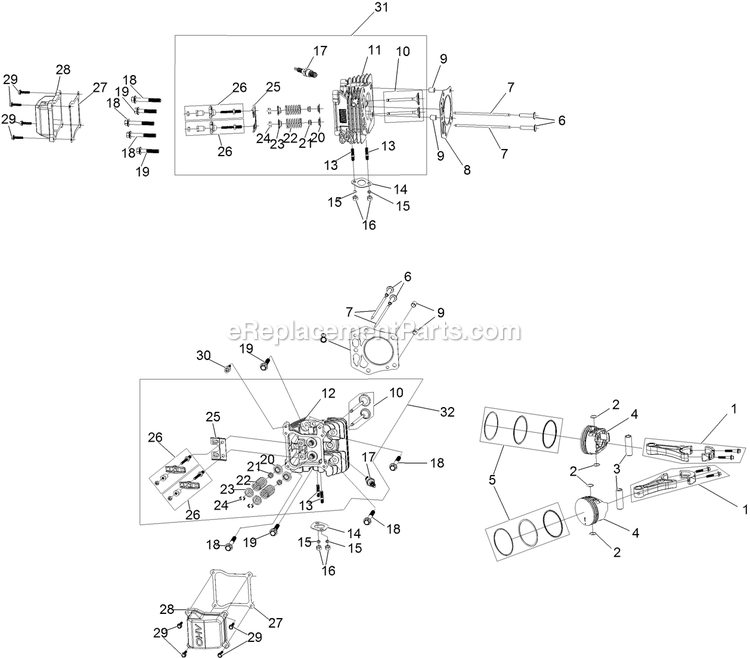 Piston And Cylinder Head Assembly Diagram and Parts List for (406294345-408644345)(2020) Exmark Lawn Mower