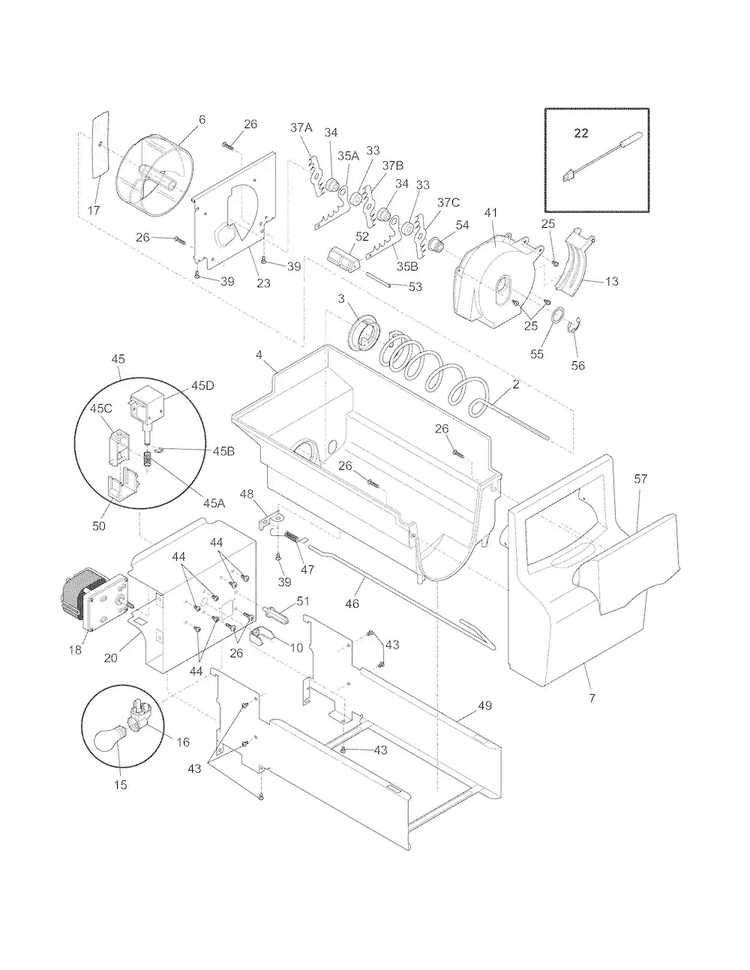 Ice Container Diagram and Parts List for  Frigidaire Refrigerator
