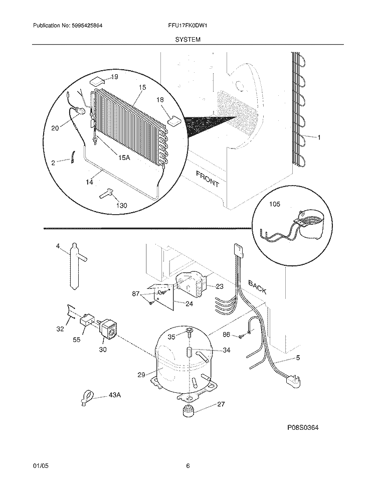 SYSTEM Diagram and Parts List for FFU17FK0DW1  Frigidaire Freezer