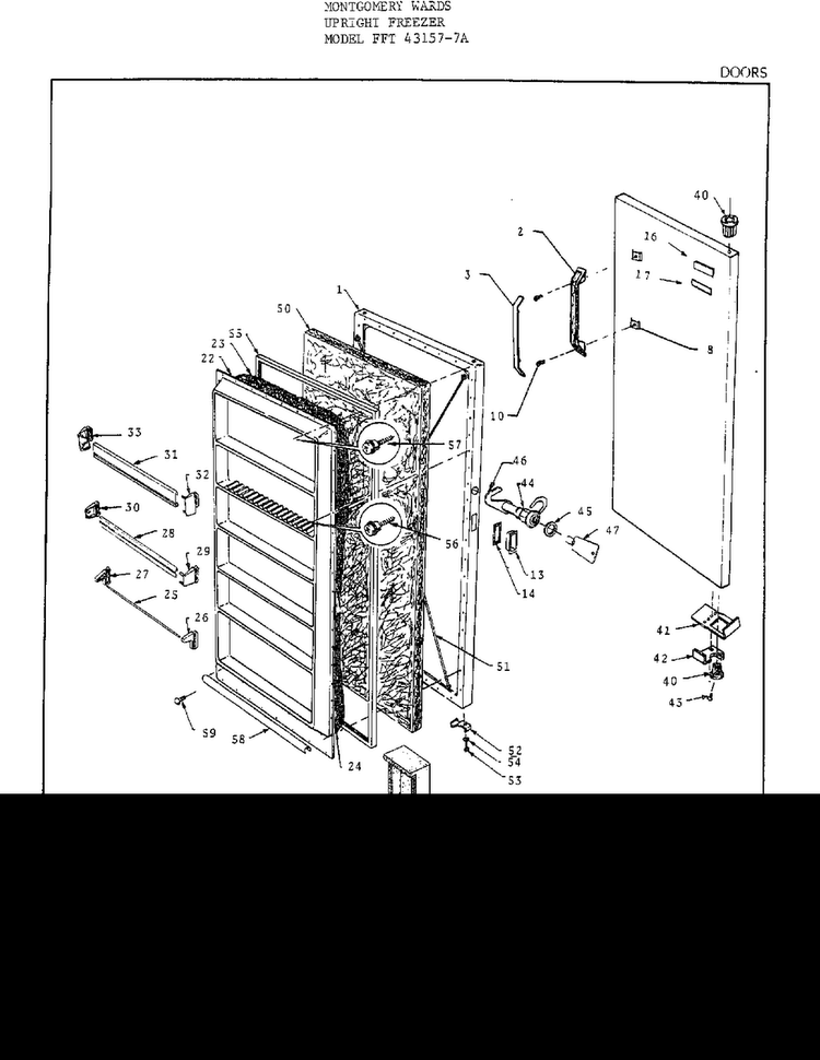 Door Diagram and Parts List for  Frigidaire Freezer